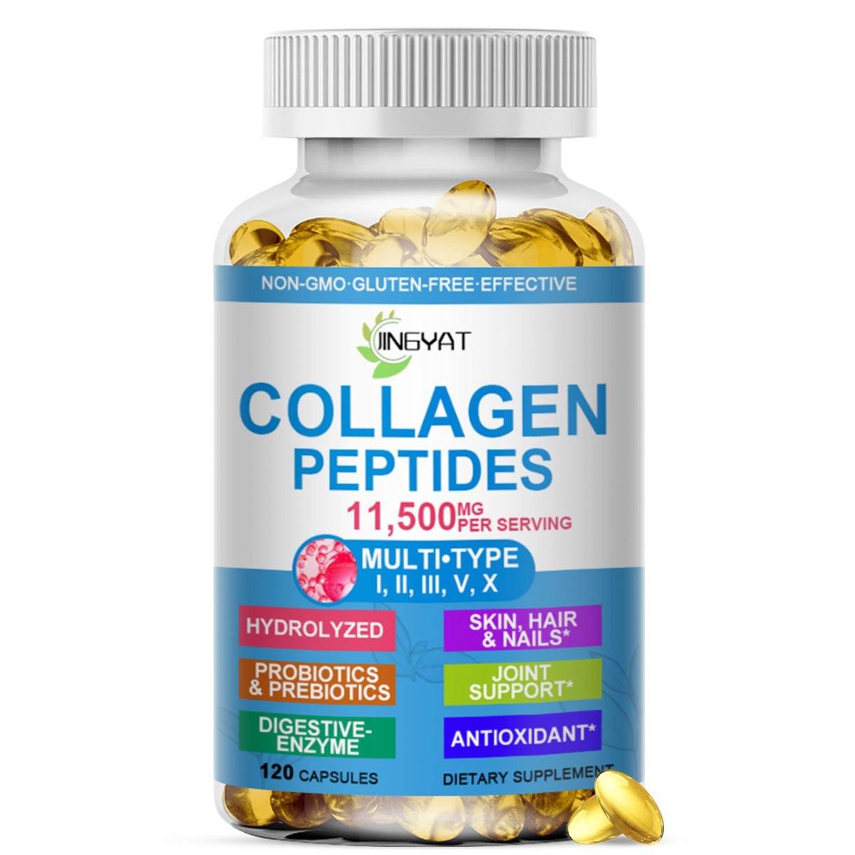 Collagen Peptides Softgels, Multi Collagen Peptide w/ Glucosamine Chondroitin MSM Biotin, Hydrolyzed Collagen Peptides Complex for Women Supports Skin Hair Nail Joints Bones Gut Health, Non-GMO - görsel 1