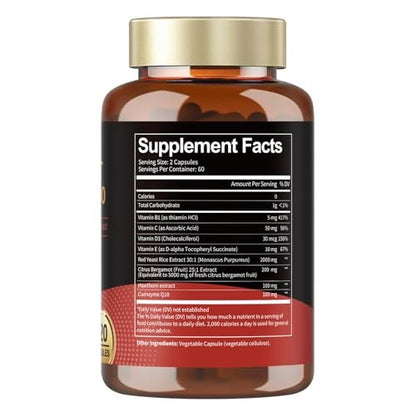 Totaria Red Yeast Rice 2,000mg with CoQ10 Supplement - Citrinin Free Extract Red Yeast Rice Capsules with CoQ10 100 Plus Citrus Bergamot - Vegan Non-GMO