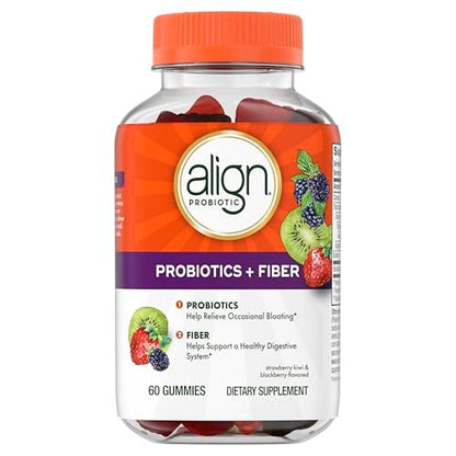 Align Probiotic, Probiotics + Fiber Gummies, Probiotics Help Relieve Occasional Bloating*, Fiber Helps Support a Healthy Digestive System*, #1 Doctor Recommended Probiotic Brand‡, 60 Gummies