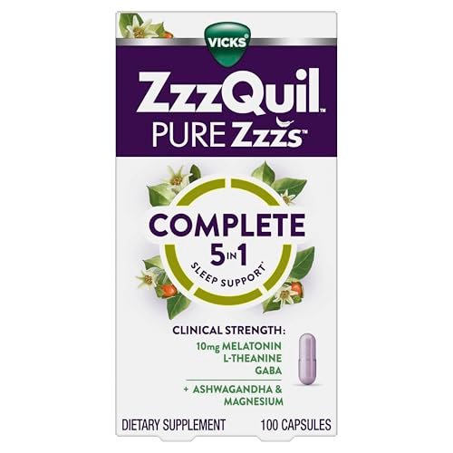 ZzzQuil Pure Zzzs Complete Sleep, Melatonin 10mg, L-Theanine, GABA, with Ashwagandha, and Magnesium, Melatonin Sleep Aid, 100 Count - görsel 14