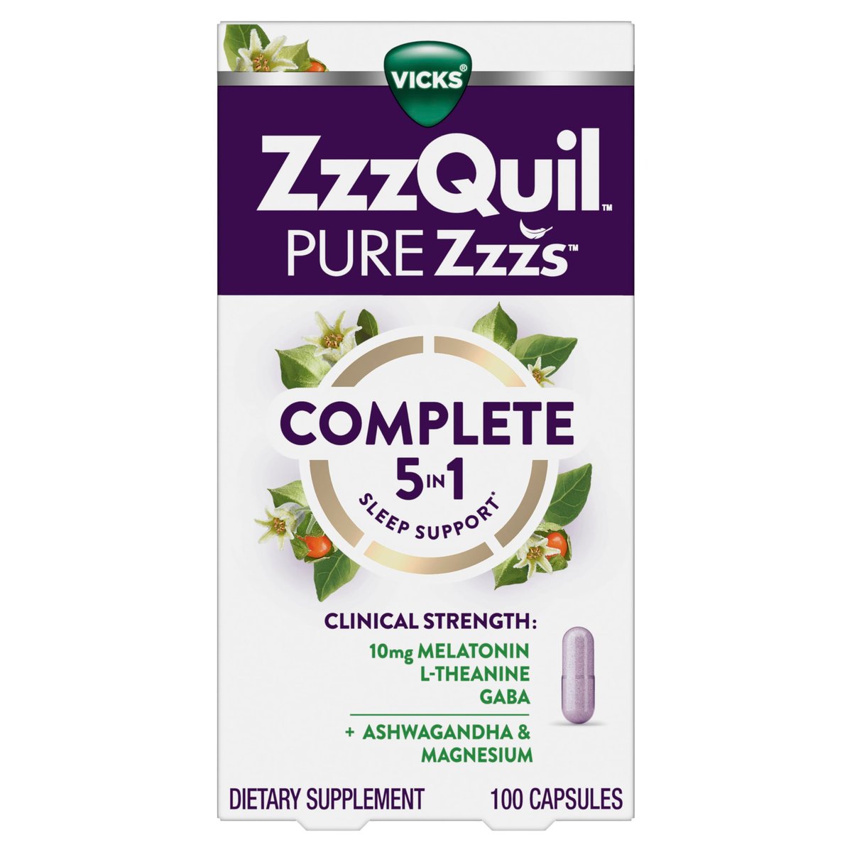 ZzzQuil Pure Zzzs Complete Sleep, Melatonin 10mg, L-Theanine, GABA, with Ashwagandha, and Magnesium, Melatonin Sleep Aid, 60 Count - görsel 3
