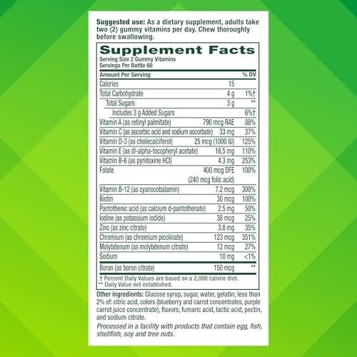 vitafusion Adult Gummy Vitamin Supplement for Men, Berry Flavored, A, C, D, E, B6, B12, Daily, 120 Count, 60 Day Supply - görsel 7