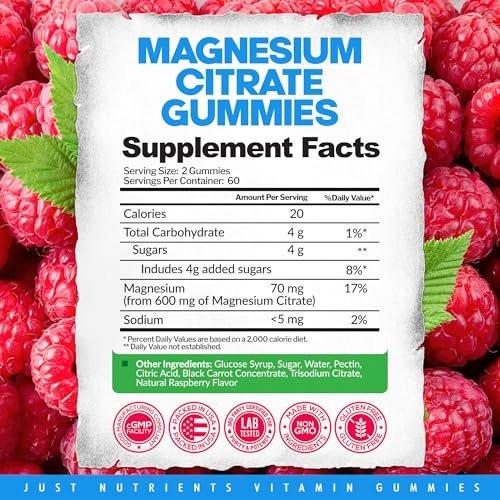 Magnesium Citrate 600mg Gummies (120 Count) - Maximum Strength, Supports Calm, Bone, Heart & Nerve Health - Gluten-Free, Non-GMO, Vegetarian, Great Tasting Raspberry Flavor - 60 Servings - görsel 3