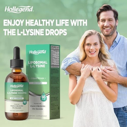 Liposomal L-lysine 1000MG Liquid Drops, Lysine Supplement for Women & Kids with Vitamin C, B6, D3, B12 & Zinc Gluconate, Skin & Lip Health, Immune & Collagen Production Support, Lemon Flavor, 2 fl oz