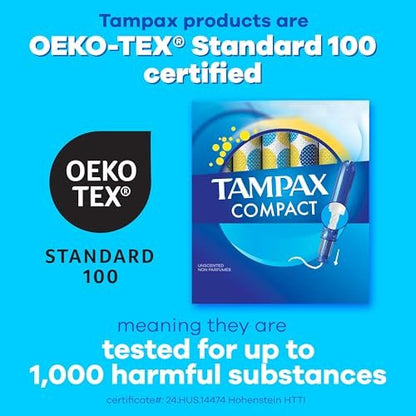 Tampax Compact Pearl Tampons, with LeakGuard Braid & Extendable Applicator, Regular Absorbency, Compact Extendable Applicator, Unscented, 16 Count (Packaging May Vary)