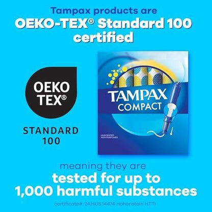 Tampax Compact Pearl Tampons, with LeakGuard Braid & Extendable Applicator, Super Absorbency, Compact Extendable Applicator, Unscented, 16 Count