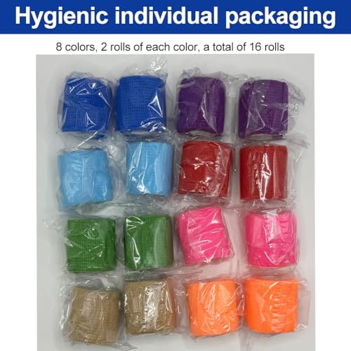 Clooflar 16 Pack Self Adhesive Bandage Wrap, 2" X 5 Yards Multi-Colored Elastic Cohesive Bandage Wrap for Sports, Wrist, Ankle and Vet Wrap, Grip Tape - görsel 1