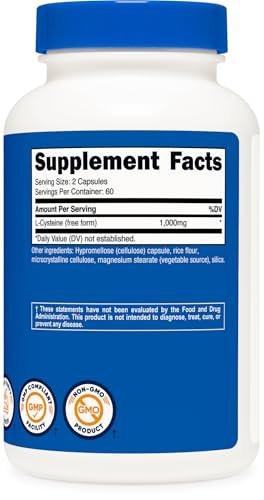 Nutricost L-Cysteine 1000mg, 120 Capsules - Non-GMO, Gluten Free Supplement, 500mg Per Capsule - görsel 2