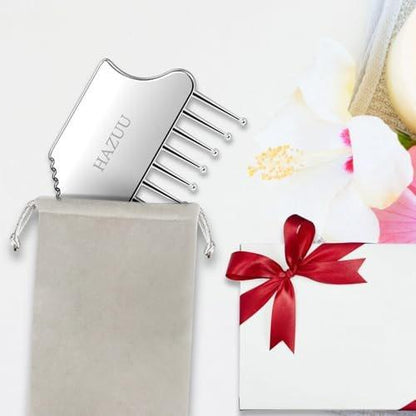 HAZUU Portable Stainless Steel Scalp Massager - Guasha Scraping Tool for Head, Neck, Shoulders, Legs & Arms - Ideal for Soothing Relief (Comb Shape)