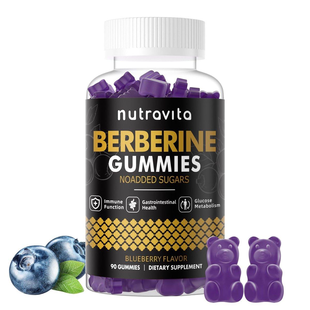 Nutravita Berberine Gummies with Ceylon Cinnamon 1500mg High Potency Berberine HCL Supplement for Immune and Metabolism Support, Sugar Free Organic Berberine Gummies Blueberry Flavor-1PACK - görsel 1