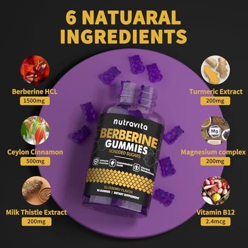 Nutravita Berberine Gummies with Ceylon Cinnamon 1500mg High Potency Berberine HCL Supplement for Immune and Metabolism Support, Sugar Free Organic Berberine Gummies Blueberry Flavor-1PACK - görsel 12
