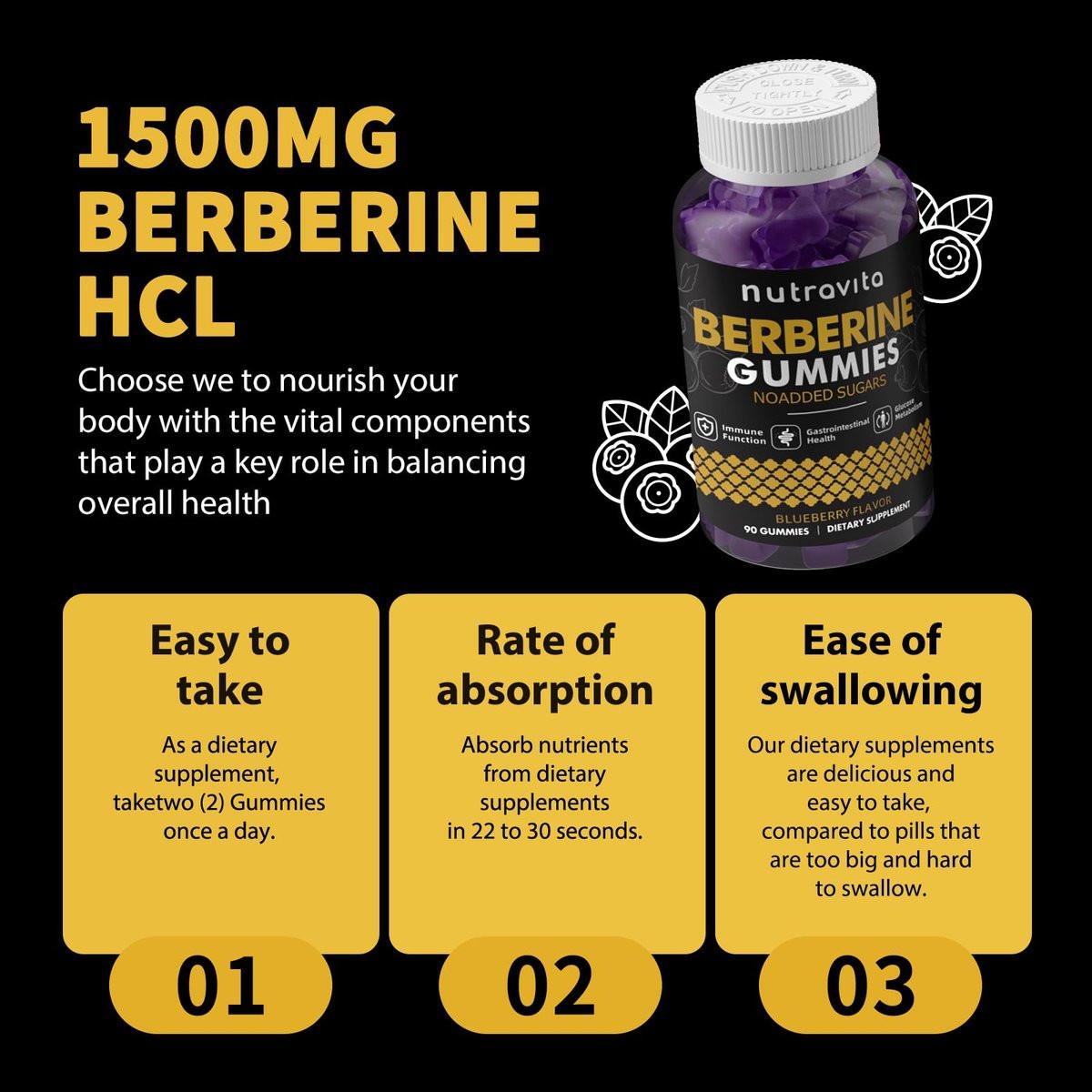 Nutravita Berberine Gummies with Ceylon Cinnamon 1500mg High Potency Berberine HCL Supplement for Immune and Metabolism Support, Sugar Free Organic Berberine Gummies Blueberry Flavor-1PACK - görsel 7