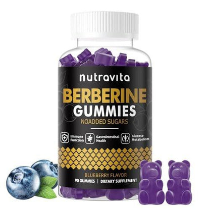 Nutravita Berberine Gummies with Ceylon Cinnamon 1500mg High Potency Berberine HCL Supplement for Immune and Metabolism Support, Sugar Free Organic Berberine Gummies Blueberry Flavor-1PACK