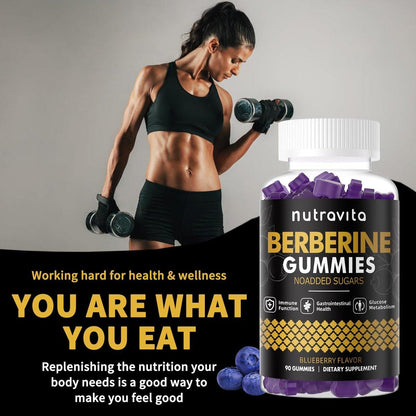 Nutravita Berberine Gummies with Ceylon Cinnamon 1500mg High Potency Berberine HCL Supplement for Immune and Metabolism Support, Sugar Free Organic Berberine Gummies Blueberry Flavor-1PACK