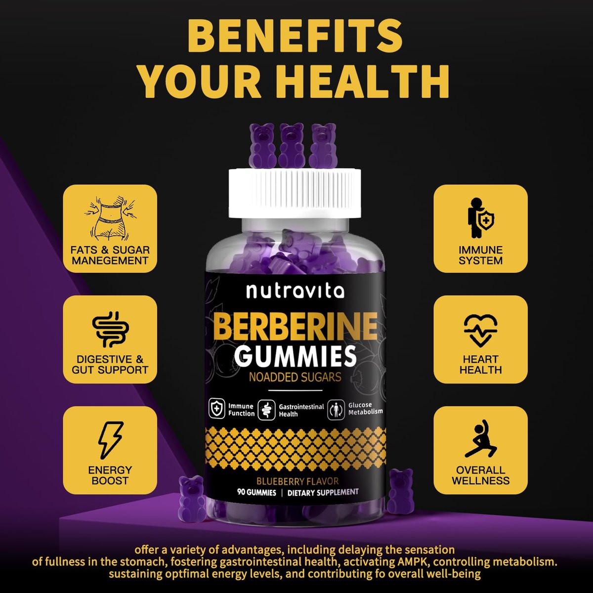 Nutravita Berberine Gummies with Ceylon Cinnamon 1500mg High Potency Berberine HCL Supplement for Immune and Metabolism Support, Sugar Free Organic Berberine Gummies Blueberry Flavor-1PACK - görsel 5