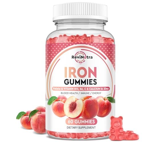 Iron Gummies with Zinc, Calcium, Vitamin C, B6 & B12 | Iron Supplement for Women, Men & Kids | Supports Anemia & Deficiency, Blood Builder & Cell Formation | Chewable Peach Flavor, 60 Gummies - görsel 2