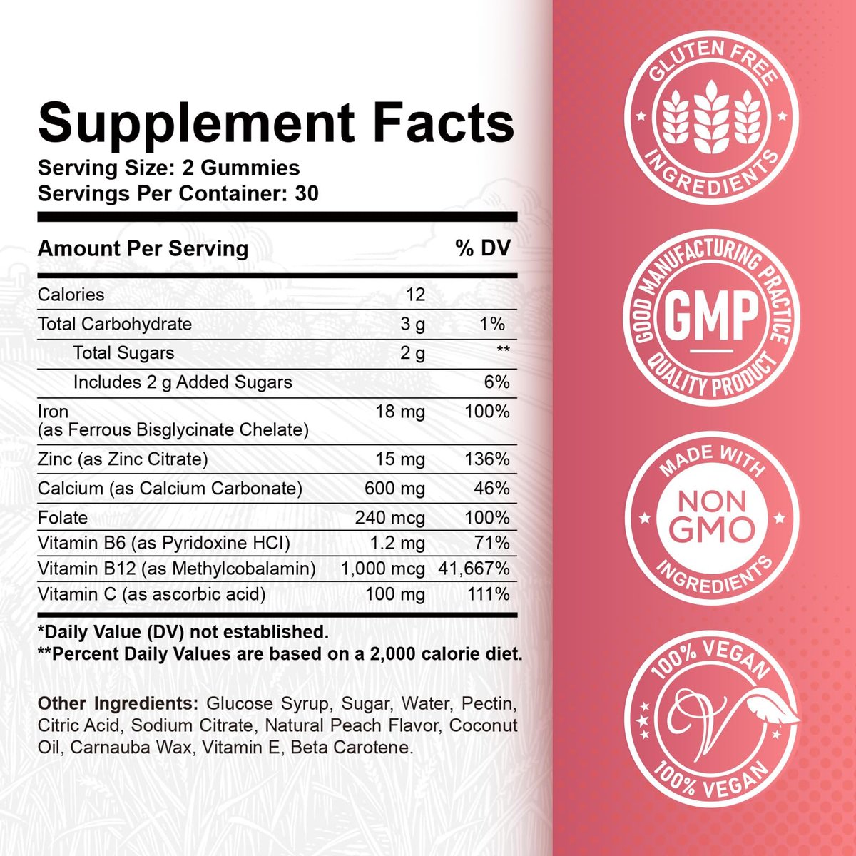 Iron Gummies with Zinc, Calcium, Vitamin C, B6 & B12 | Iron Supplement for Women, Men & Kids | Supports Anemia & Deficiency, Blood Builder & Cell Formation | Chewable Peach Flavor, 60 Gummies - görsel 7