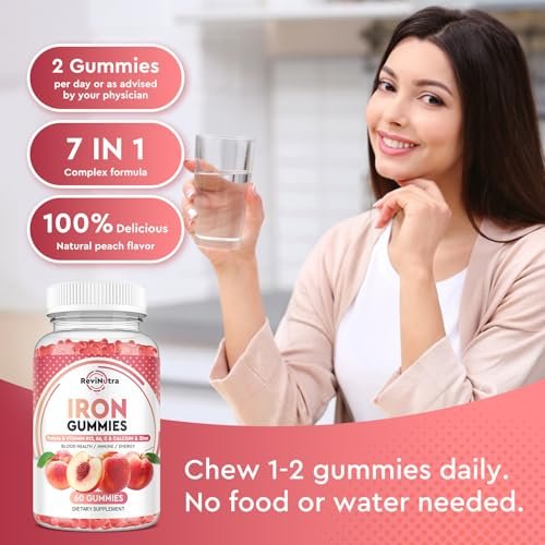 Iron Gummies with Zinc, Calcium, Vitamin C, B6 & B12 | Iron Supplement for Women, Men & Kids | Supports Anemia & Deficiency, Blood Builder & Cell Formation | Chewable Peach Flavor, 60 Gummies - görsel 12