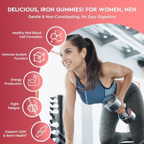 Iron Gummies with Zinc, Calcium, Vitamin C, B6 & B12 | Iron Supplement for Women, Men & Kids | Supports Anemia & Deficiency, Blood Builder & Cell Formation | Chewable Peach Flavor, 60 Gummies - görsel 4