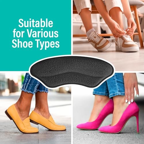 Comfwalk Heel Grip Cushion Pads - 4 Pairs, Self-Adhesive, Shoe Inserts for Loose Shoes, Snug Fit, Blister Prevention, Heel Comfort for Men and Women, Ideal for High Heels (Black & Beige, Lip-Shaped) - görsel 6