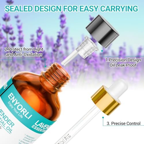 ENYORLI Lavender Essential Oil 3.38 fl oz (100ml), Lavender Oil for Home & Daily Use, for Women & Men, Suitable for Diffuser, Bath & DIY, Large Size for Long-Lasting & Versatile Use - görsel 8