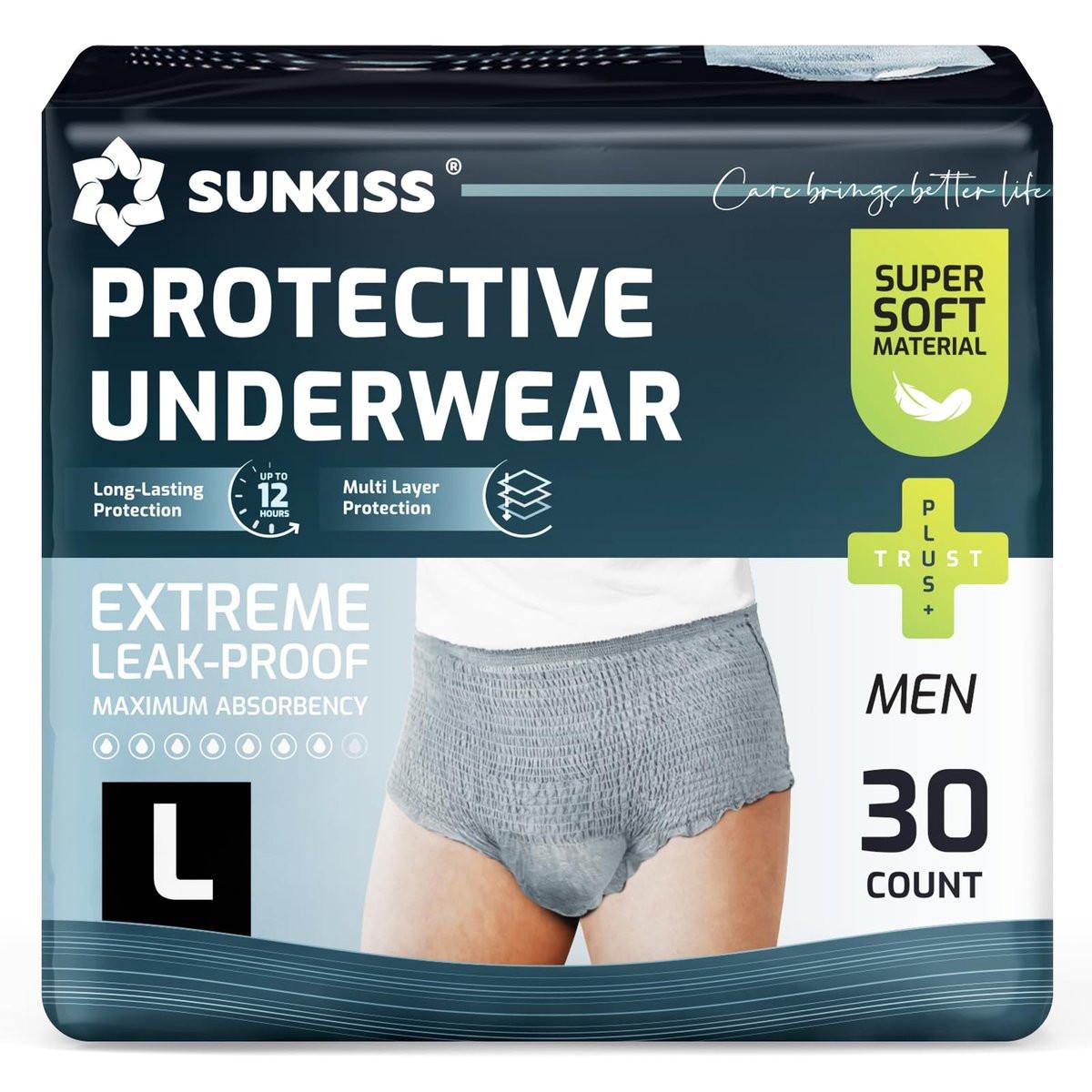 SUNKISS Super Soft Incontinence Underwear for Men, Daytime Disposable Adult Pull Ups, Mens Protective Diapers with Maximum Absorbency, Large, Grey, 30 Count - görsel 1