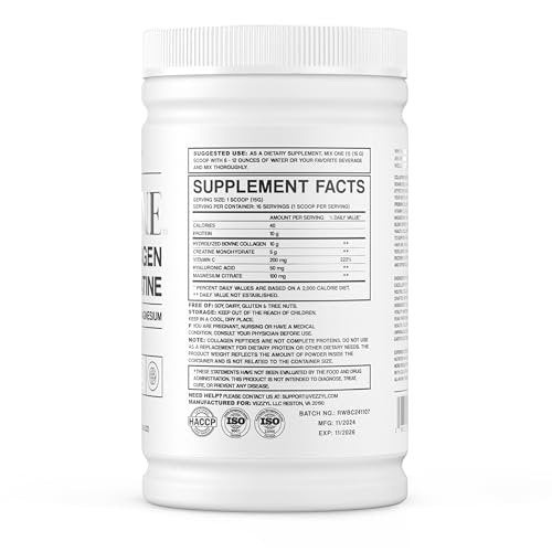 Vezzyl - Collatine - Premium Collagen Peptides + Creatine with Vitamin C, Hyaluronic Acid and Magnesium for Skin, Hair, Nails, Bone & Joint, Muscle, Immune and Cognitive Aid (.55 LB (250 G/8.8 OZ) - görsel 13