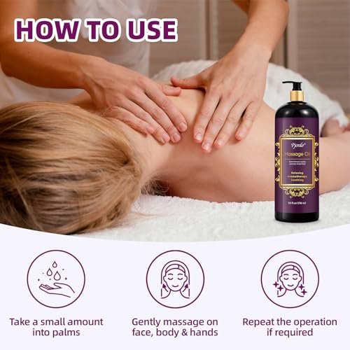 Pjordo Aromatherapy Lavender Massage Oil, 10 fl oz Relaxing Massage Oil for Massage Therapy with Grape Seed, Sweet Almond & Jojoba, Spa Quality Oils for Soothing, Calming - görsel 12