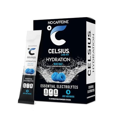 CELSIUS Hydration™ Blue Razz, Sugar Free Electrolyte Hydration Drink Mix (Pack of 14)