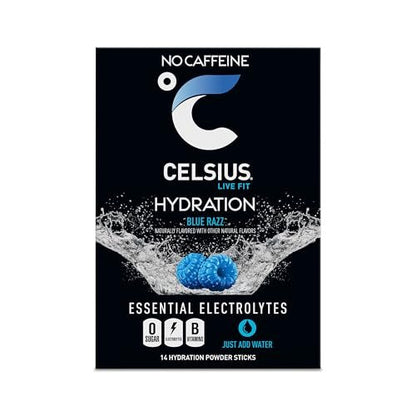 CELSIUS Hydration™ Blue Razz, Sugar Free Electrolyte Hydration Drink Mix (Pack of 14)