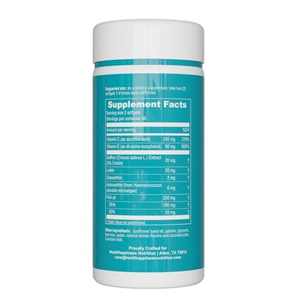 UpNourish AREDS 2 Plus Eye Vitamin Supplement, AREDS 2 Zinc Free Formula with Lutein, Zeaxanthin, Saffron, Astaxanthin & DHA - 120 softgels