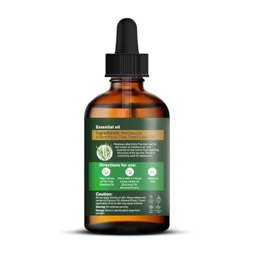 HerbsIndia Tea Tree Essential Oil for Skin - Huge 3.3 Fl Oz - 100% Pure - Premium Grade with Glass Dropper, Undiluted, Non-GMO - görsel 13