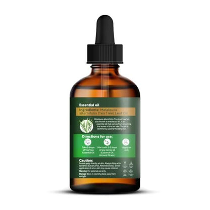 HerbsIndia Tea Tree Essential Oil for Skin - Huge 3.3 Fl Oz - 100% Pure - Premium Grade with Glass Dropper, Undiluted, Non-GMO