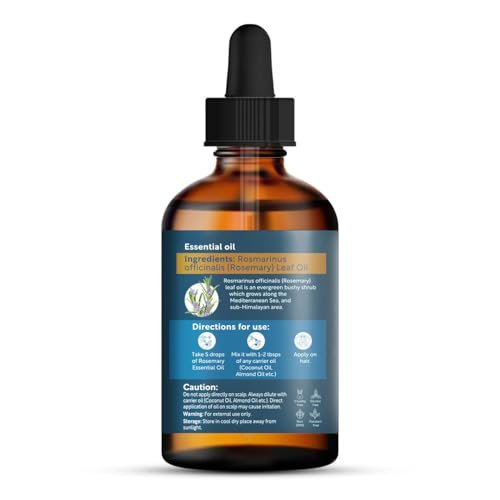Herbsindia Rosemary Essential Oil for Hair - Huge 3.3 Fl Oz - 100% Pure - Premium Grade with Glass Dropper, Undiluted, Non-GMO - görsel 13