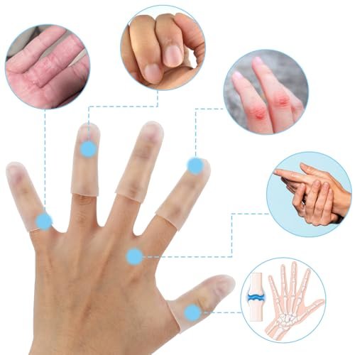 Gel Finger Cots, 10 PCS Gel Finger Protectors Finger Caps Silicone Fingertips Protection Finger Protector Support, Finger Sleeves Thumb Protection for Hand Eczema, Finger Cracking Arthritis (Clear) - görsel 1