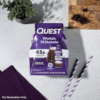 Quest Nutrition Chocolate Protein Shake, 45g Protein, 2g Sugar, 4g Net Carbs, Ready to Drink, Gluten Free, 4 Count