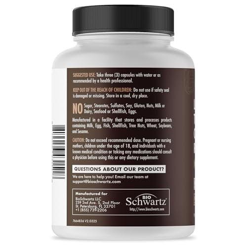 BioSchwartz 13-in-1 Mushroom Complex Capsules - Organic Mushroom Supplement with Lions Mane, Chaga, Reishi, Cordyceps - Supports Focus, Energy, Immune System - with BioPerine for Absorption, 90 Count - görsel 4