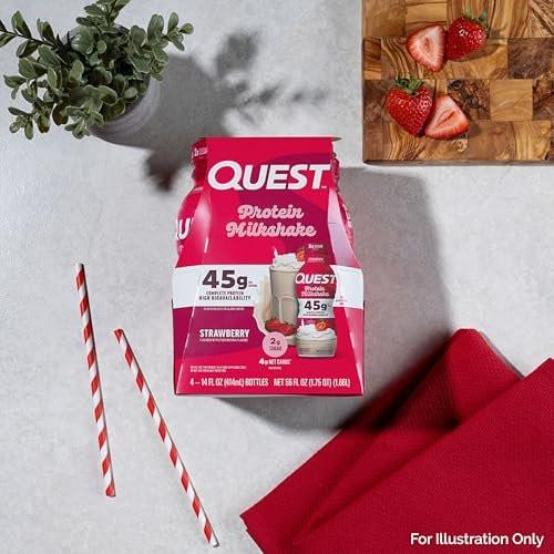 Quest Nutrition Strawberry Protein Shake, 45g Protein, 2g Sugar, 4g Net Carbs, Ready to Drink, Gluten Free, 4 Count - görsel 2