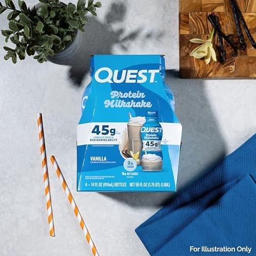 Quest Nutrition Vanilla Protein Shake, 45g Protein, 2g Sugar, 3g Net Carbs, Ready to Drink, Gluten Free, 4 Count - görsel 1