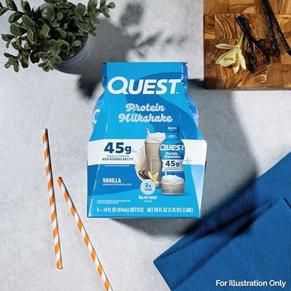 Quest Nutrition Vanilla Protein Shake, 45g Protein, 2g Sugar, 3g Net Carbs, Ready to Drink, Gluten Free, 4 Count