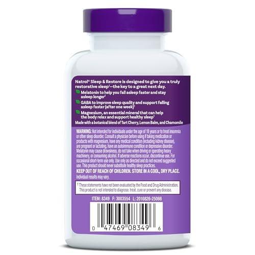 Natrol Sleep & Restore Capsules - Calm Magnesium Glycinate, Magnesium Sleep Aid with GABA, Melatonin 5mg, Botanical Blend, 30 Day Supply - görsel 14