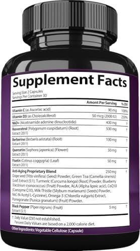 NAD Resveratrol Supplement for Women & Men – Support Cellular Health, Energy & Healthy Aging – Advanced Formula, Third-Party Lab Tested in USA (60 Capsules) - görsel 2