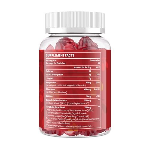 2000mg Berberine Supplement Gummies – High Potency Wellness Blend with Ceylon Cinnamon, Turmeric, Magnesium & Chromium, Vegan, Non-GMO, Gluten-Free, Peach Flavor, 60 Gummies - 1 Pack - görsel 12