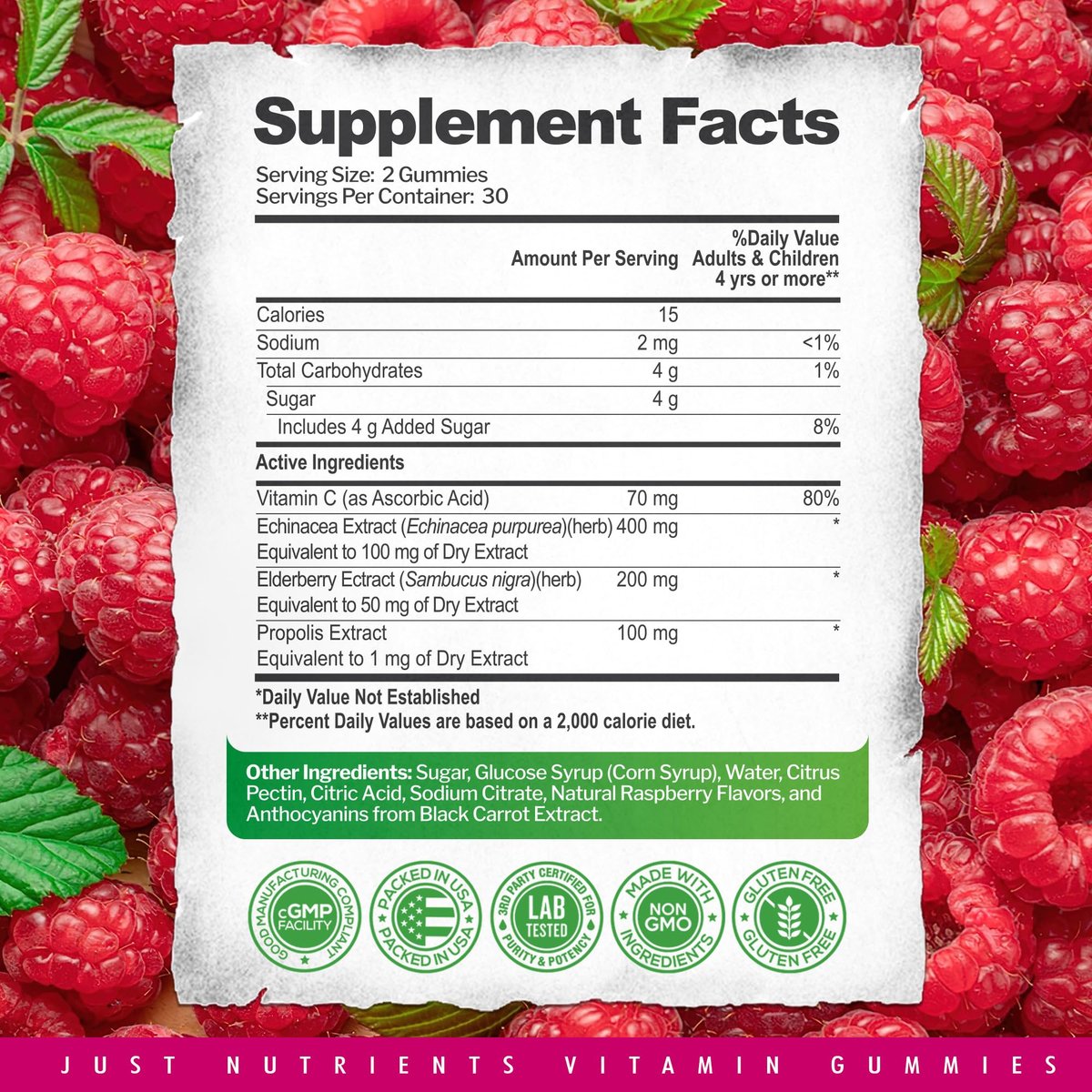 Elderberry Gummies with Vitamin C, Echinacea, Propolis (60 count) - Immune Support for Adults & Kids - Maximum Strength, Great Tasting Raspberry Flavor - Gluten-Free, Vegan - 60 Gummies - görsel 7
