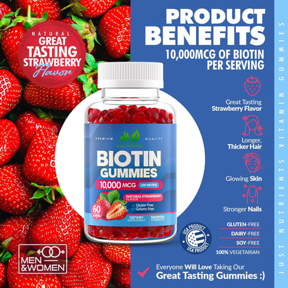 Biotin 10,000mcg Gummies for Hair Growth, – Enhances Skin Health: Biotin contributes to healthy skin by supporting – Image 6