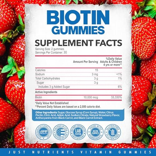 Biotin 10,000mcg Gummies for Hair Growth, – Serving Size: 1 gummy – Image 9