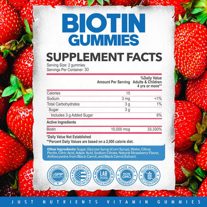 Biotin 10,000mcg Gummies for Hair Growth, – Servings Per Container: 60 – Image 10