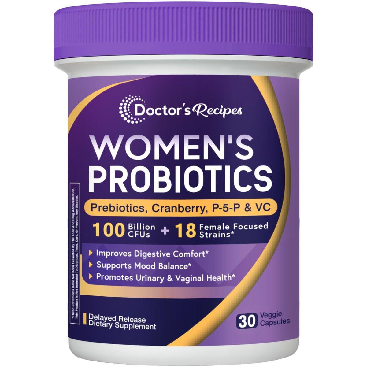 Doctor's Recipes Probiotics for Women, 100 Billion CFU, 18 Probiotic Strains, Prebiotics, Cranberry, P-5-P & VC, Vaginal, Digestive & Immune Support, Shelf-Stable, 30 Vegan Caps - görsel 12