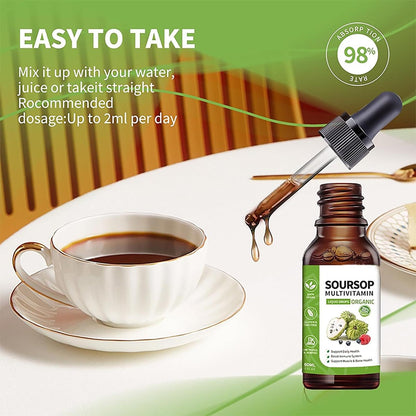 bogomo Soursop Bitters Liquid 2 Fl Oz, Soursop Graviola Leaf Extract Liquid Drop, Soursop Multivitamin Liquid Drops Organic for Cell Support, Immune System, Relax
