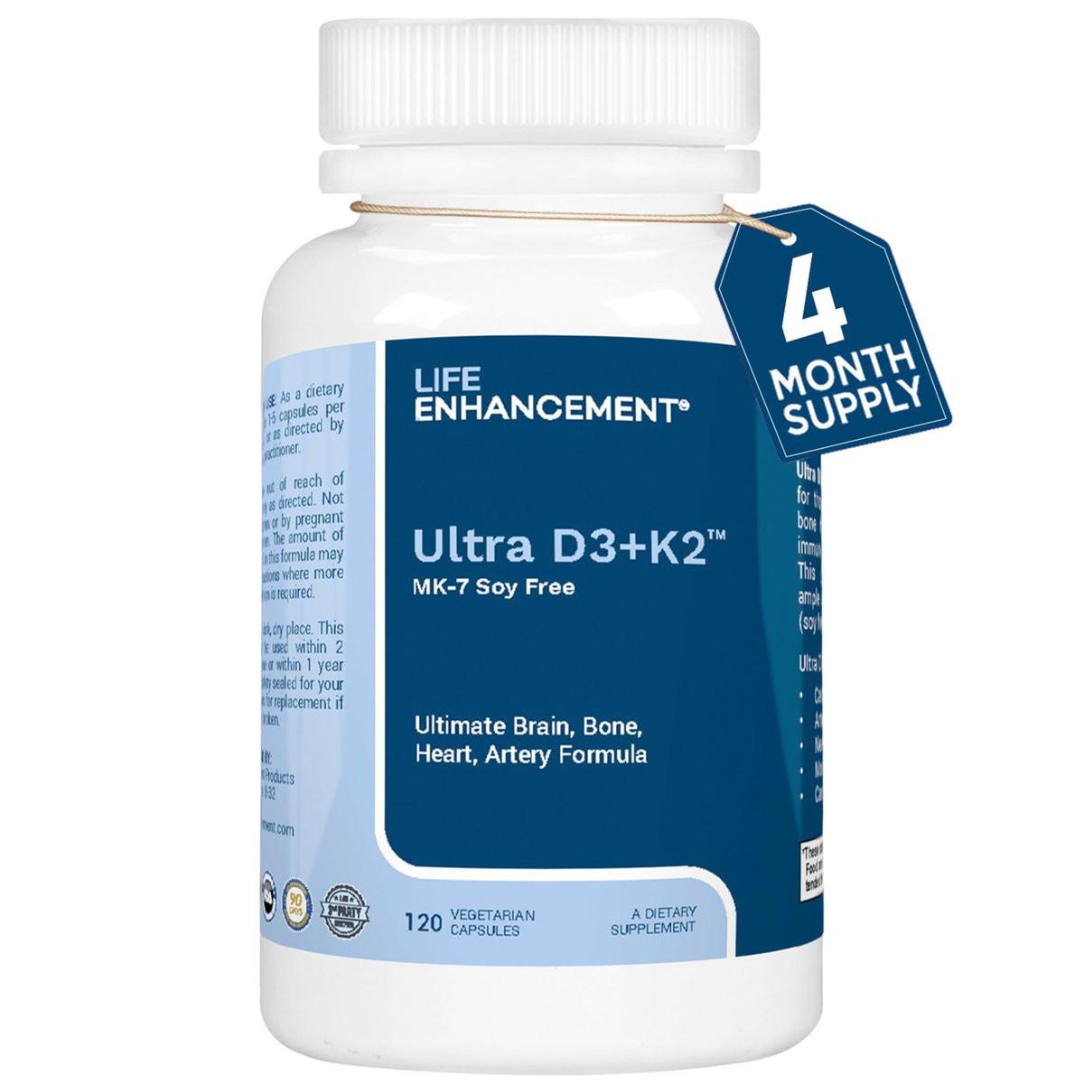 Life Enhancement Vitamin D3 K2 2000iu Supports Muscle & Brain Health - D3 K2 Supplement Helps in Immune and Cardiovascular Support - Made in USA (120 Vegetarian Capsules) - görsel 2